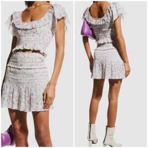 Loveshackfancy Saba Floral Ruffle Sleeve Crop Top Sz Medium